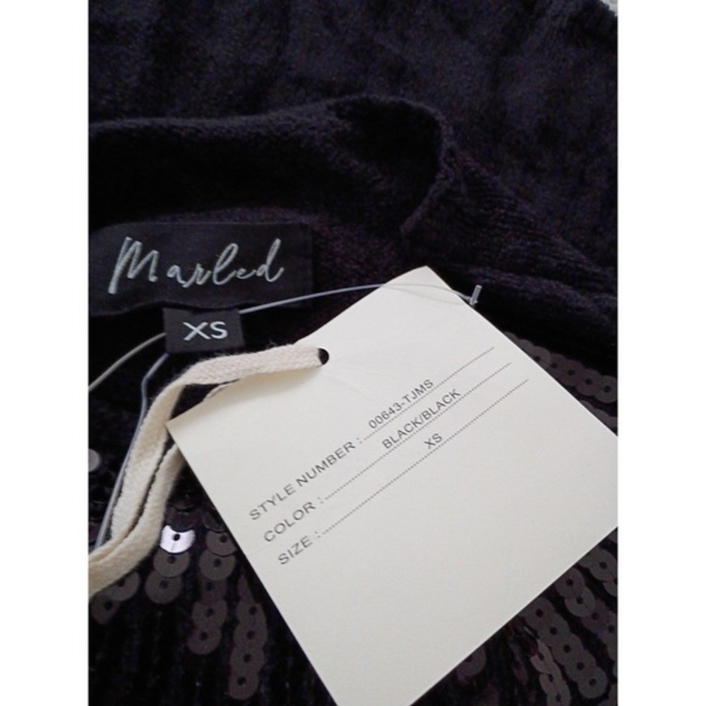 NWT Sequin Cropped Mock Neck Sweater‎ Black Marled Party Knit Fits S - Picture 5 of 8